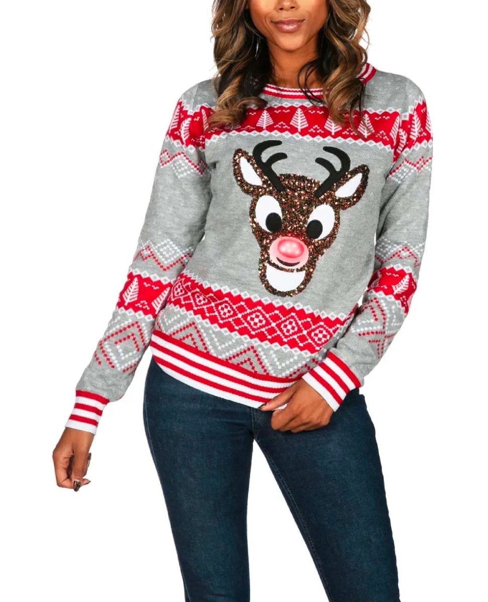 Rudolph Light Up Christmas Sweater Gray - miamidrugpossession