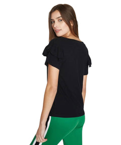 Ruffle V - Neck, Black - miamidrugpossession