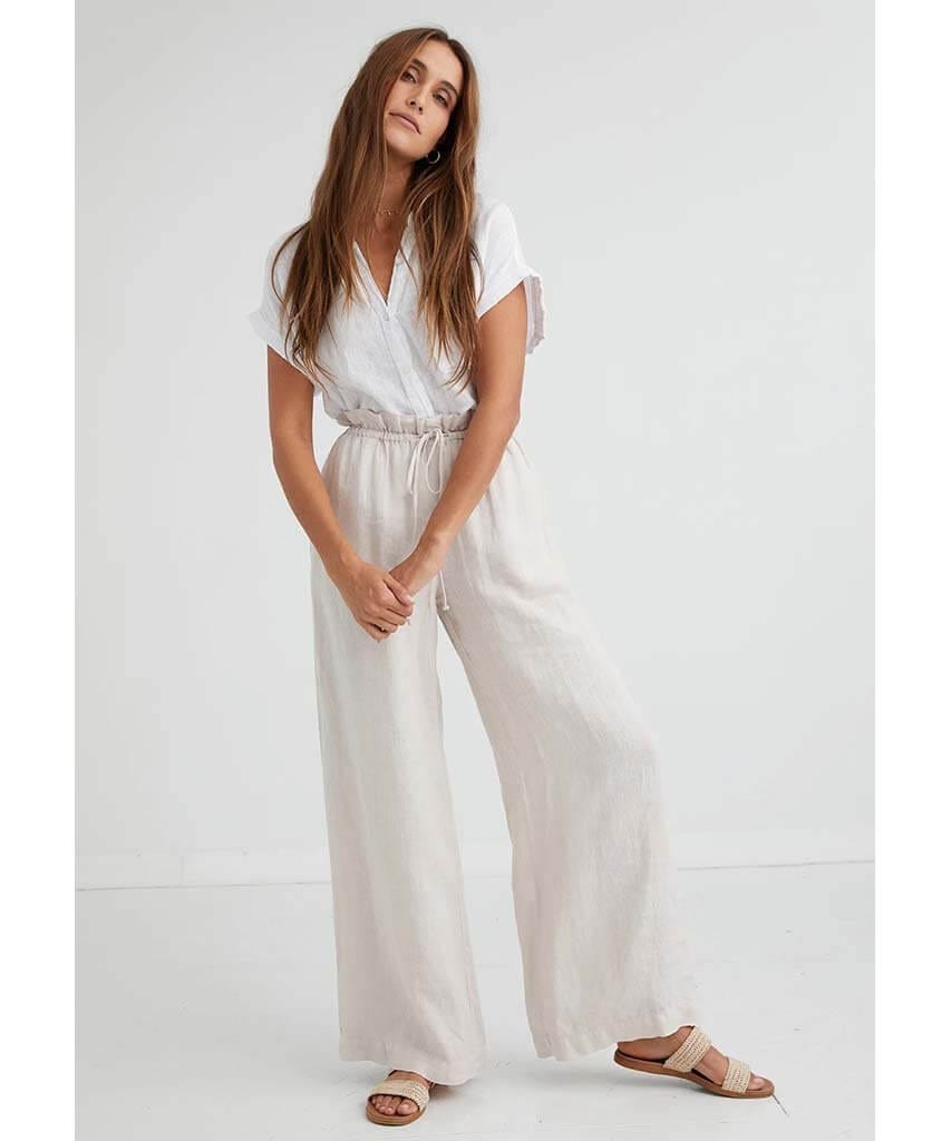 Ruffle Wide Leg Pant Sand Stone - miamidrugpossession