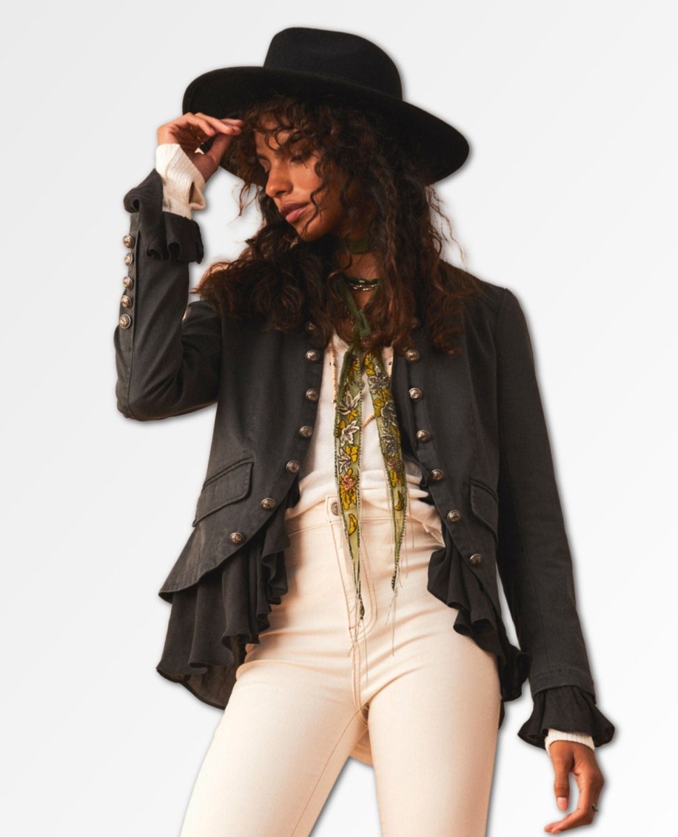 Ruffles Romance Jacket Washed Black - miamidrugpossession