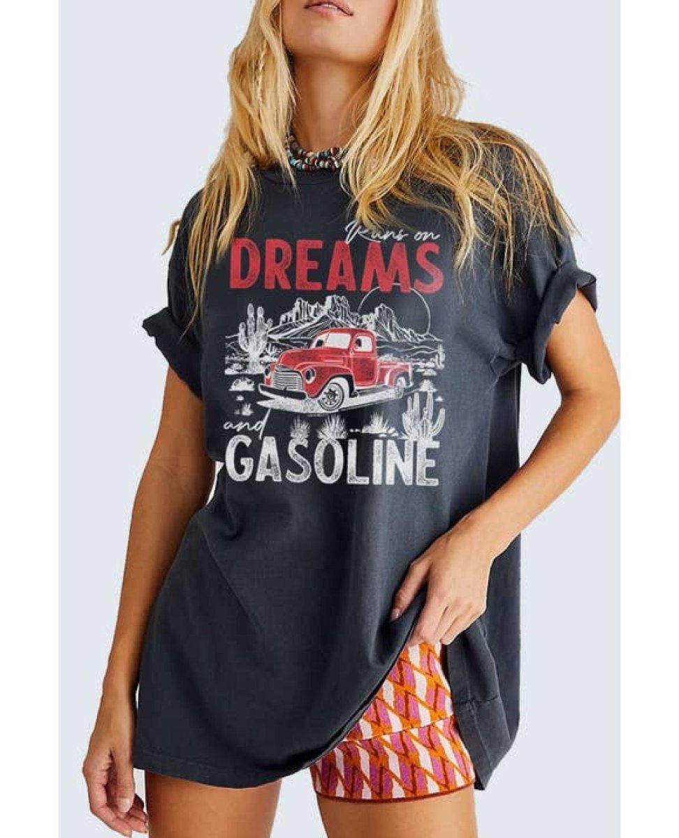 Runs On Dreams Oversized Graphic Tee - PINK ARROWS