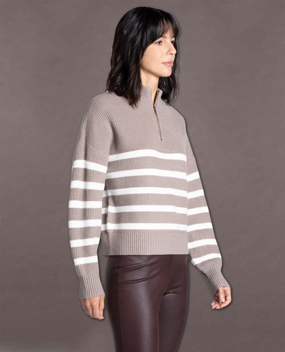 Russel Pullover Sweater Striped Taupe Ivory - miamidrugpossession