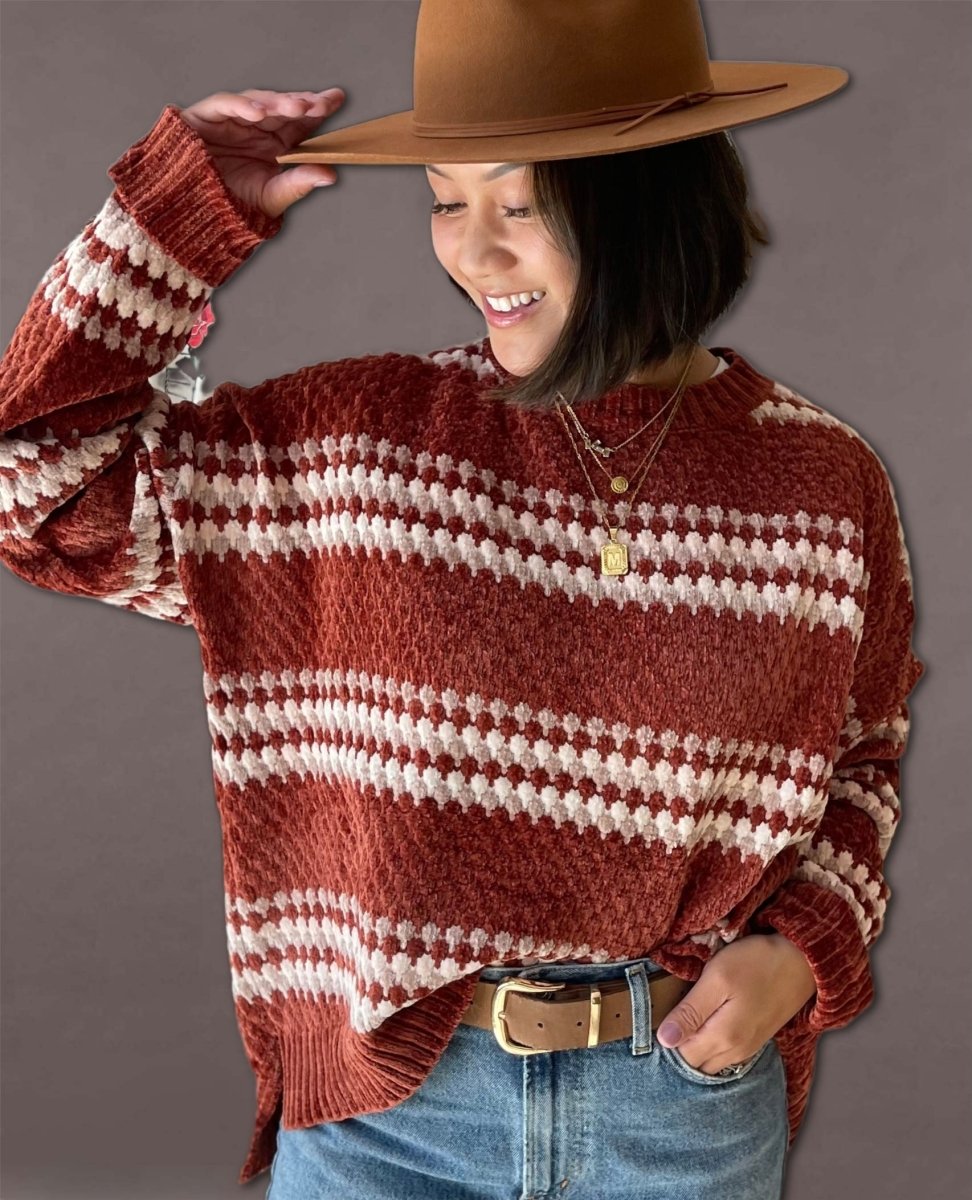 Rust Chenille Striped Sweater - clearpathherbicide