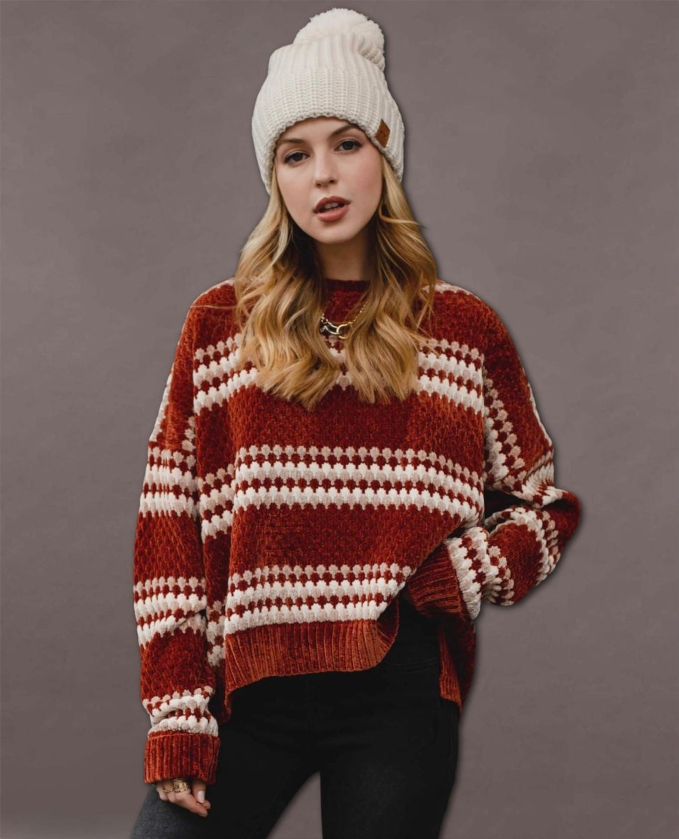 Rust Chenille Striped Sweater - clearpathherbicide