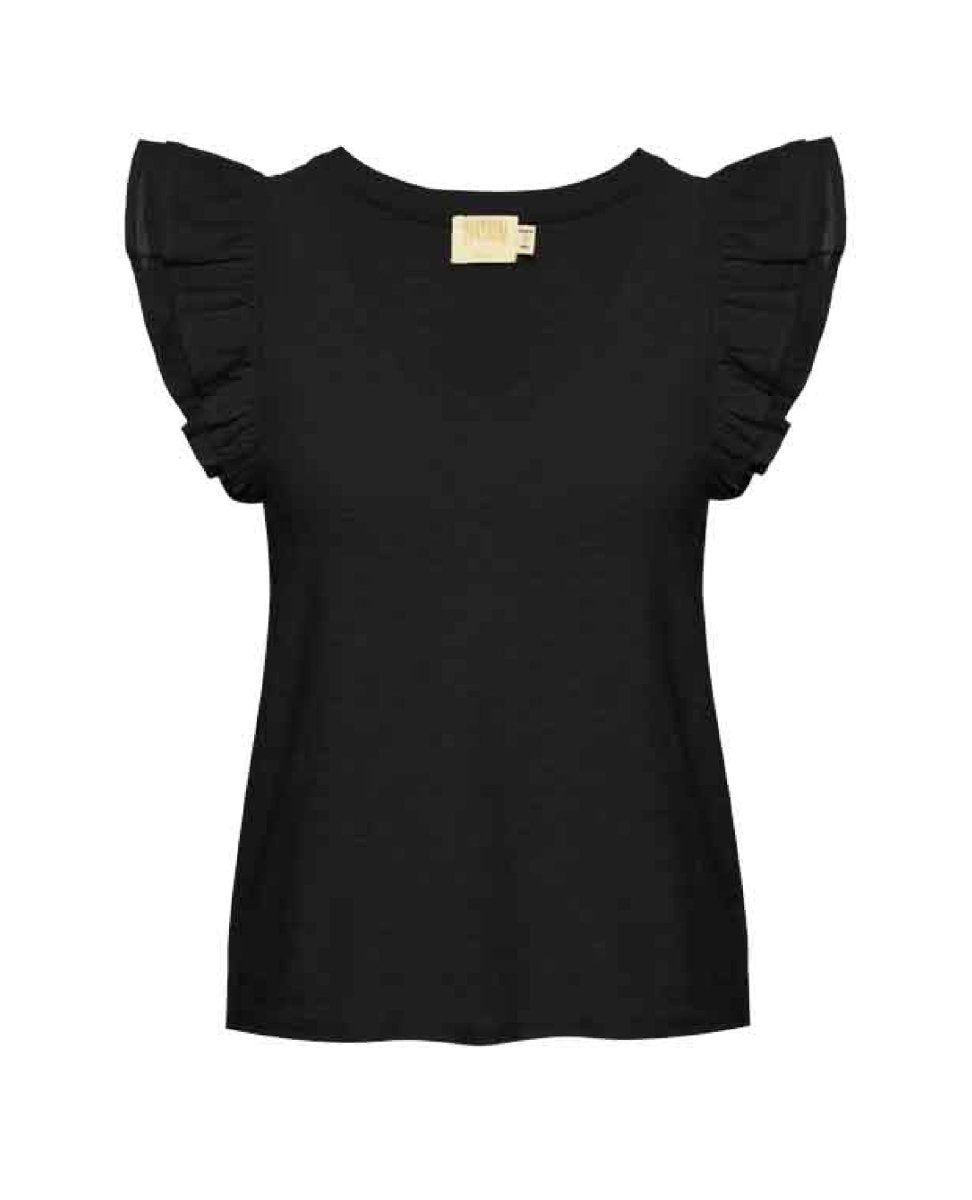 Rylan Contrast Ruffle Tank Black - miamidrugpossession