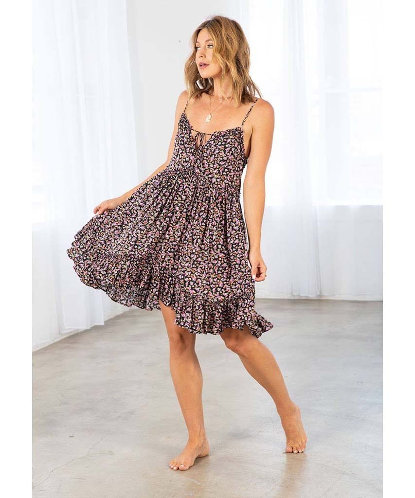 Sanni Mini Floral Dress Wine - miamidrugpossession