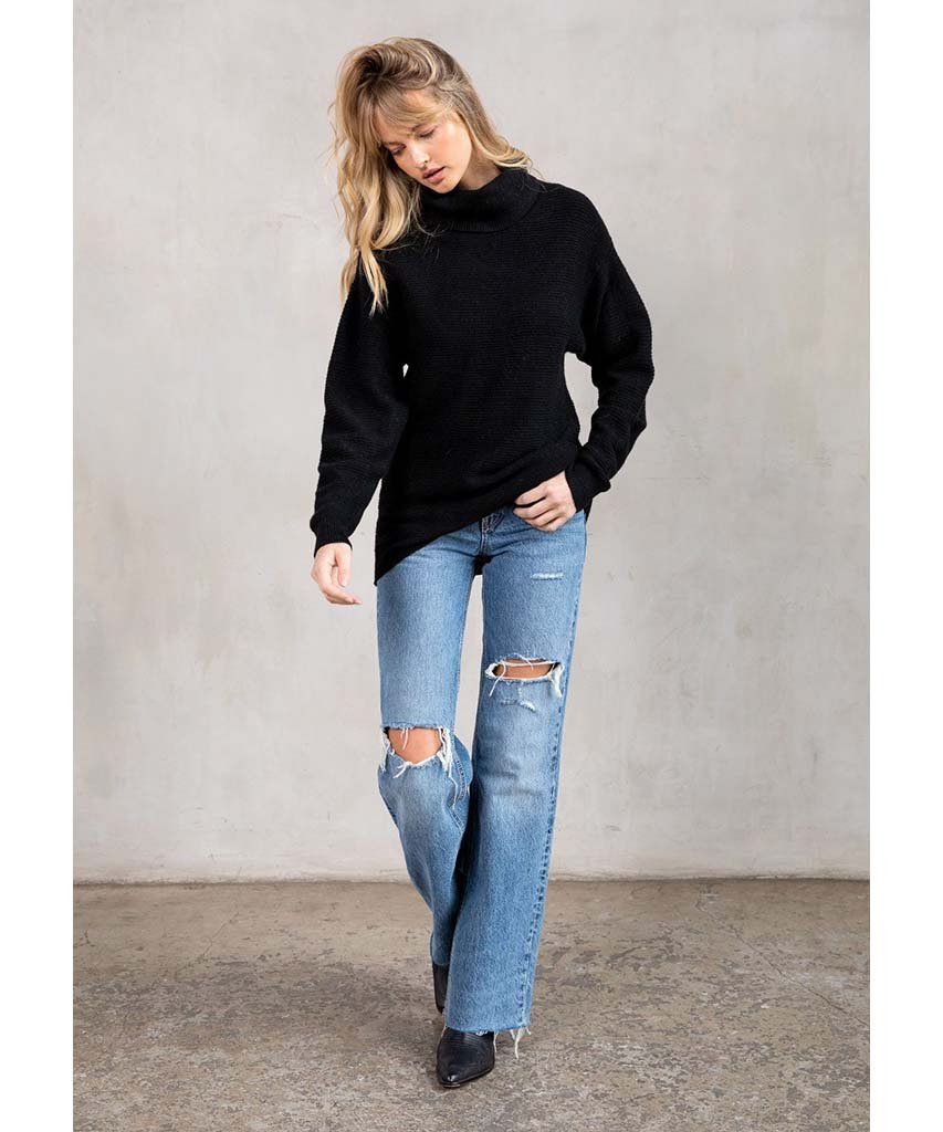 Seasons Slouchy Ribbed Turtleneck Black - clearpathherbicide