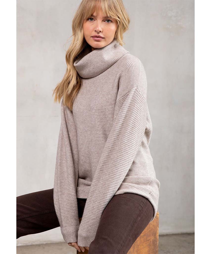 Seasons Slouchy Ribbed Turtleneck Heather Stone - clearpathherbicide