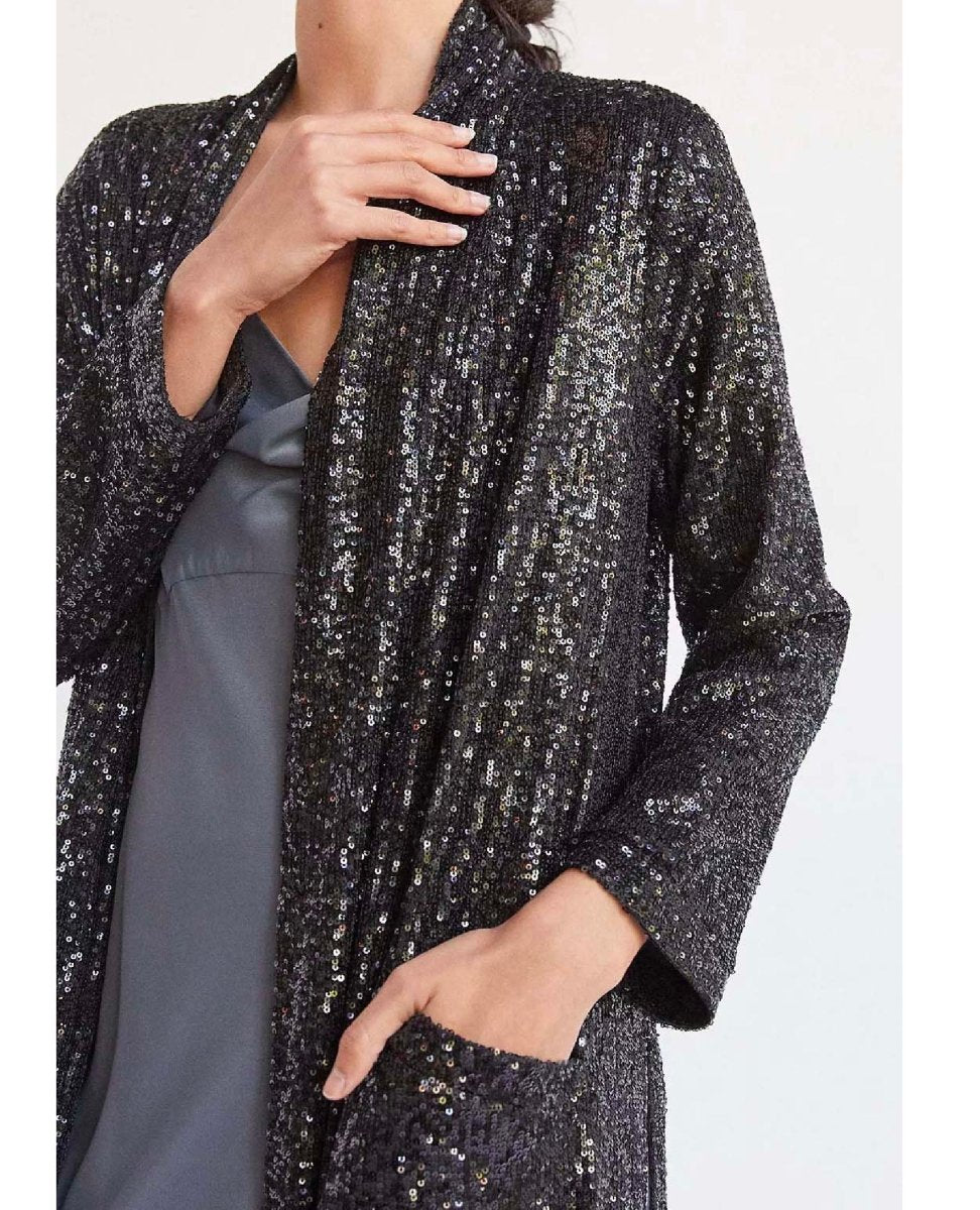 Sequin Show Stopper Duster Black - miamidrugpossession