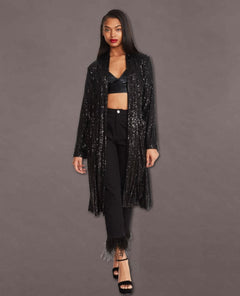 Sequin Show Stopper Duster Black - miamidrugpossession