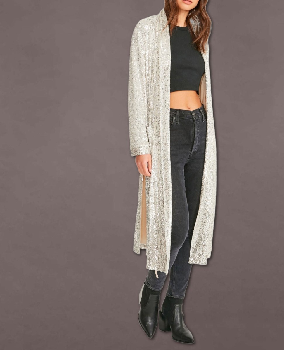 Sequin Show Stopper Duster Silver - miamidrugpossession