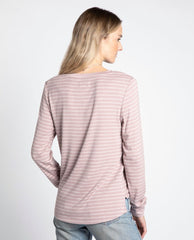 Shannon LS VNeck Mauve Mist Stripe - PINK ARROWS