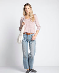 Shannon LS VNeck Mauve Mist Stripe - PINK ARROWS