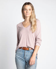 Shannon LS VNeck Mauve Mist Stripe - PINK ARROWS