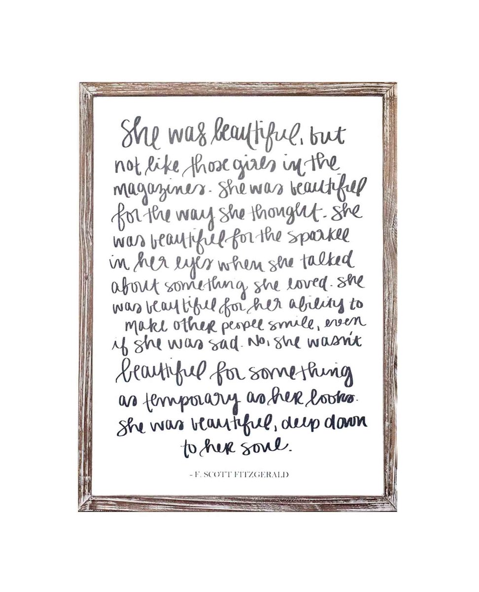 She Was Beautiful F. Scott Fitzgerald Quote Wood Sign 18x24 - miamidrugpossession