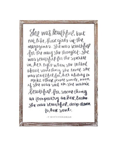 She Was Beautiful F. Scott Fitzgerald Quote Wood Sign 18x24 - clearpathherbicide