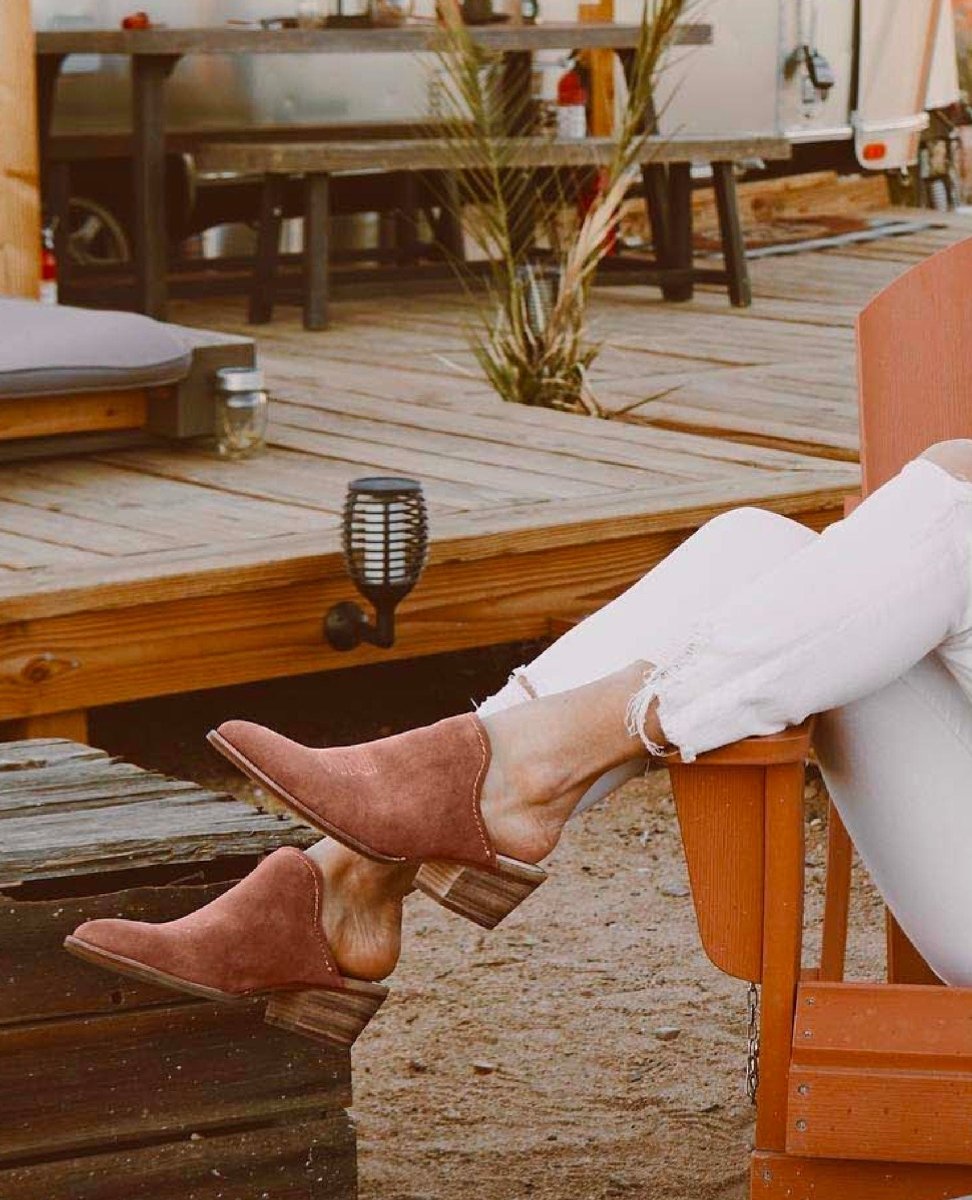 Shiloh Mules in Blush Suede - clearpathherbicide