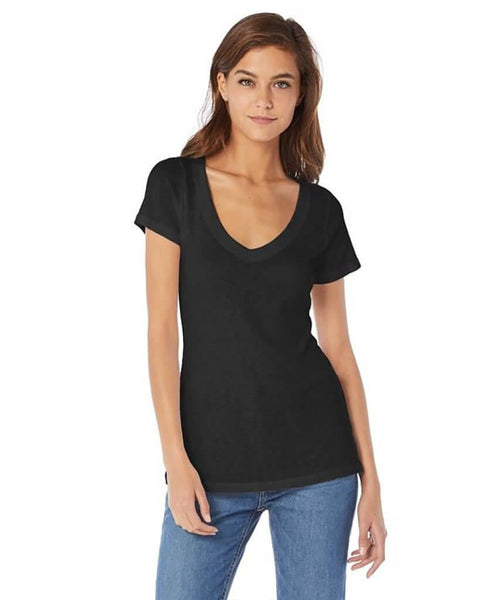 Short Sleeve V - Neck Tee, Black - clearpathherbicide