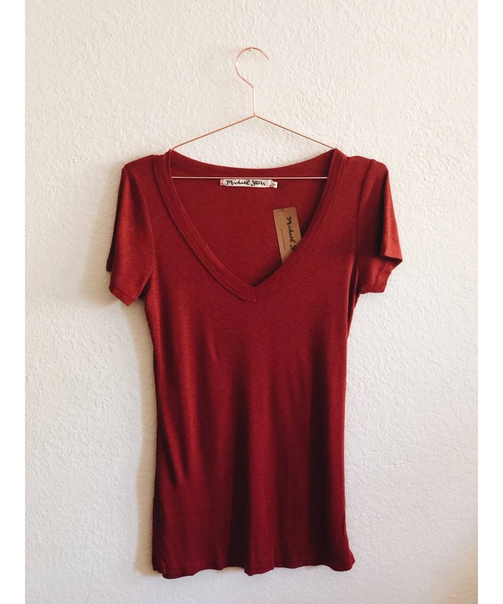 Short Sleeve V - Neck Tee, Redwood - miamidrugpossession