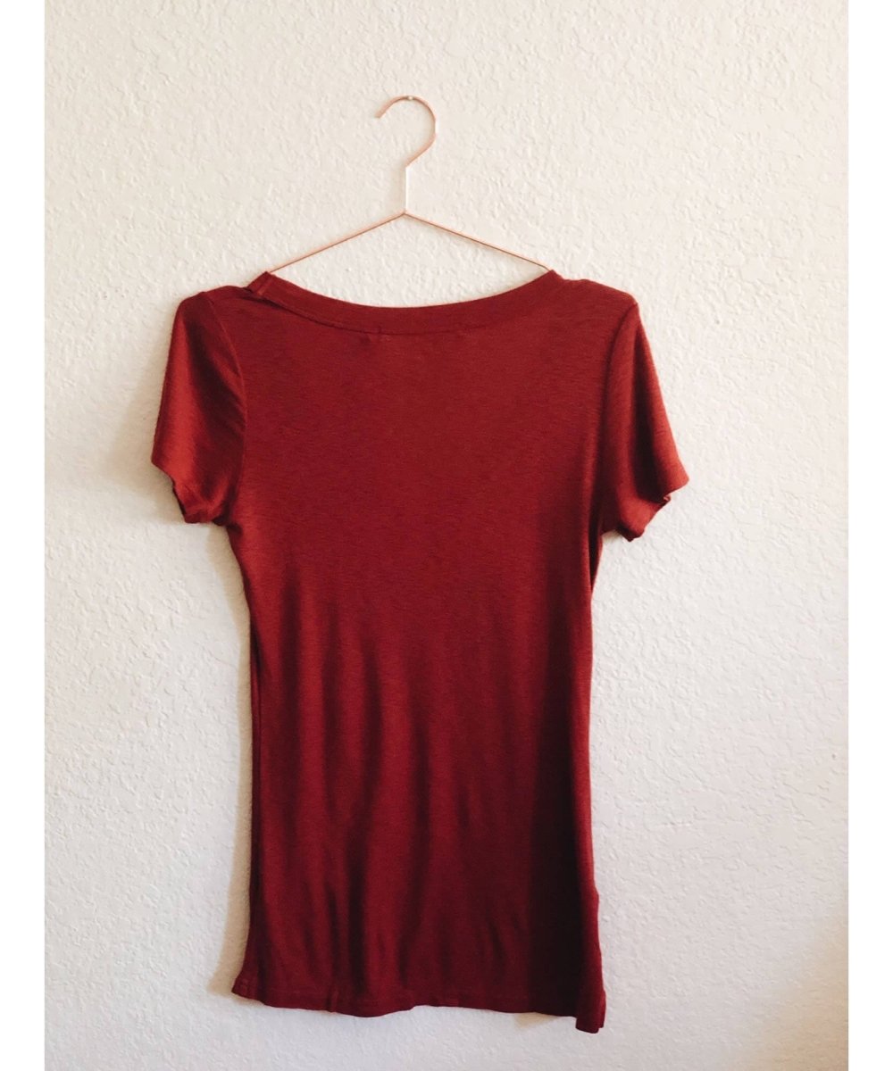 Short Sleeve V - Neck Tee, Redwood - miamidrugpossession