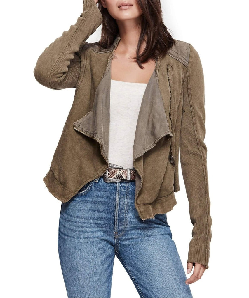 Shrunken Moto Jacket, Army - miamidrugpossession