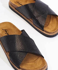 Sidelines Footbed Sandal Black Snake - PINK ARROWS