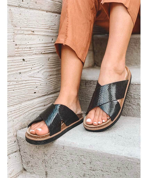 Sidelines Footbed Sandal Black Snake - miamidrugpossession