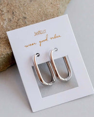 Silver Hoop Large Rectangle Earring - PINK ARROWS