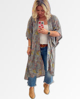 Silver Metallic Print Kimono Long - clearpathherbicide