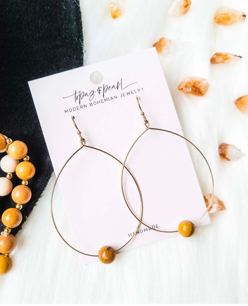 Silver Modern Hoop Mustard Yellow Jasper - miamidrugpossession