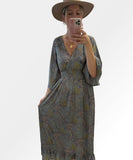 Silver Print Kimono Sleeve Dress - clearpathherbicide