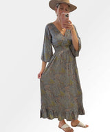 Silver Print Kimono Sleeve Dress - clearpathherbicide