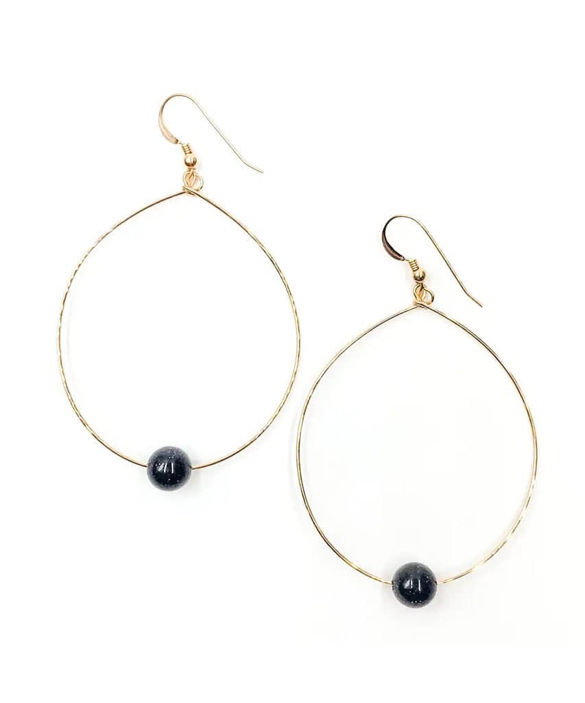 Simple Beaded Gold Modern Hoop Blue Goldstone - miamidrugpossession