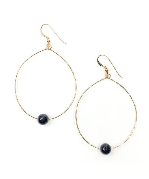 Simple Beaded Gold Modern Hoop Blue Goldstone - clearpathherbicide