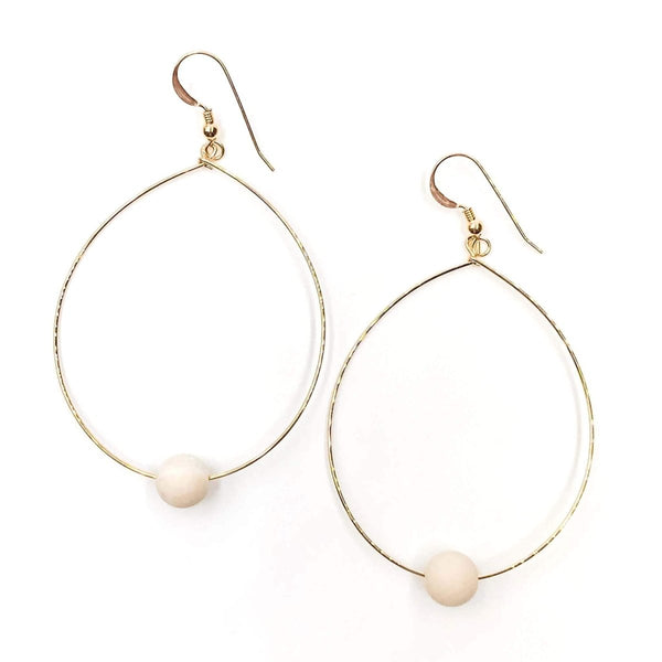 Simple Beaded Gold Modern Hoop Matte Beige Onyx - clearpathherbicide