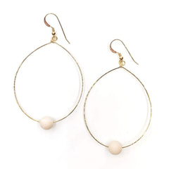 Simple Beaded Gold Modern Hoop Matte Beige Onyx - clearpathherbicide