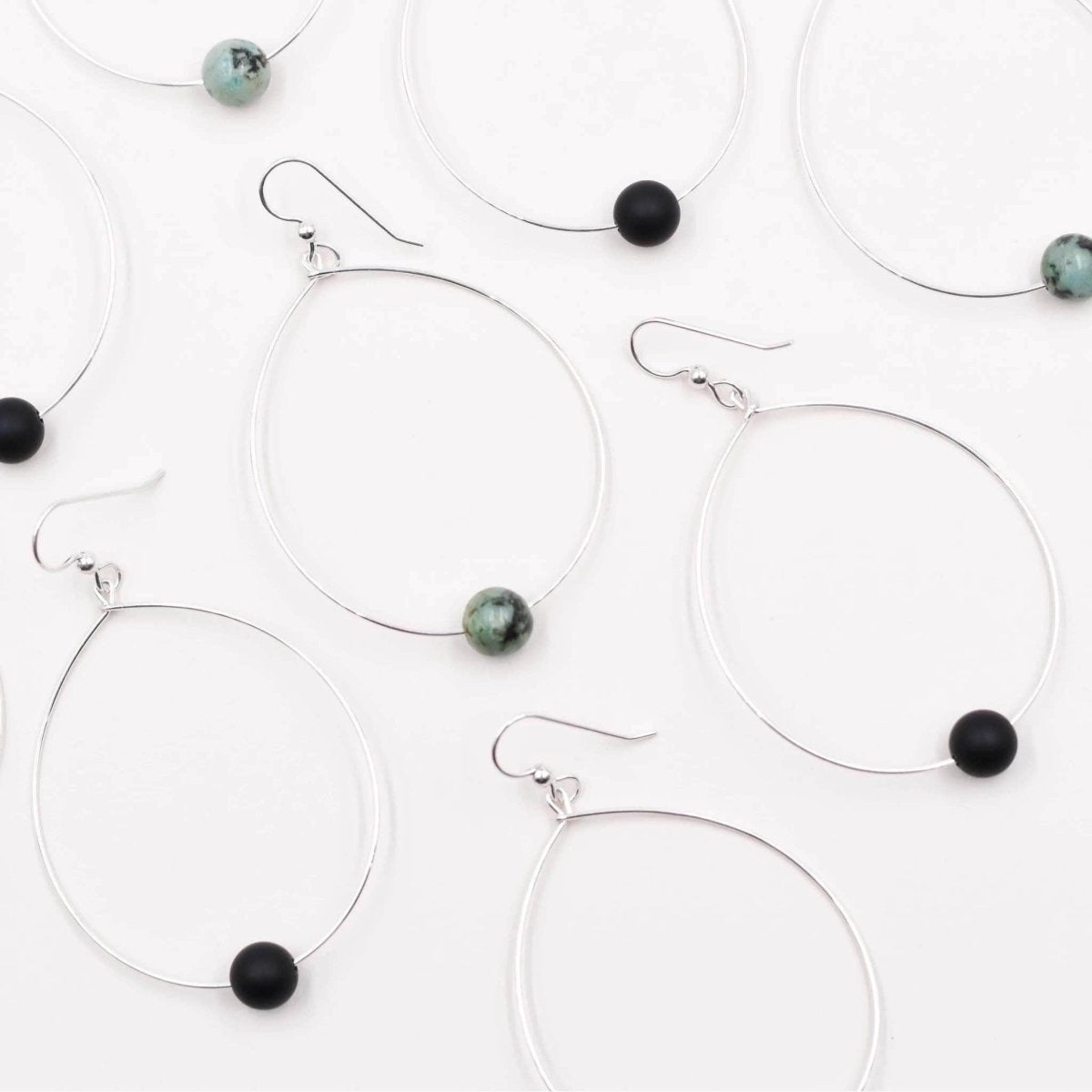 Simple Beaded Modern Hoop African Turquoise Silver - miamidrugpossession