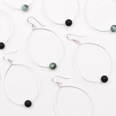 Simple Beaded Modern Hoop African Turquoise Silver - clearpathherbicide