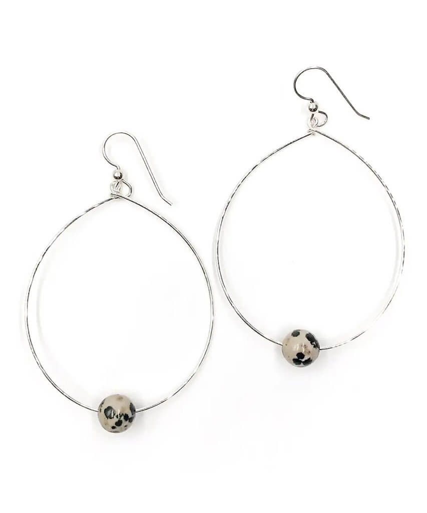 Simple Beaded Modern Silver Hoop Dalmatian Jasper - miamidrugpossession