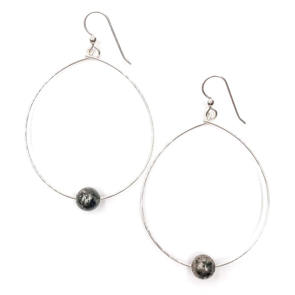 Simple Beaded Modern Silver Hoop Gold Flake Pyrite - clearpathherbicide