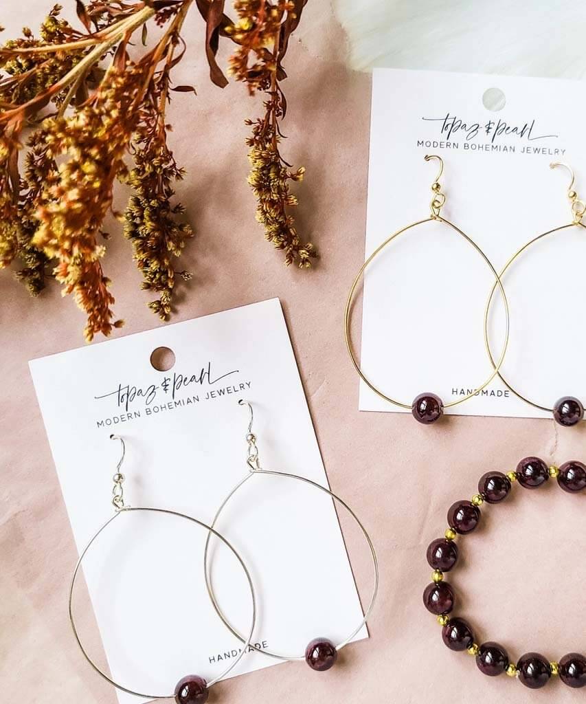 Simple Beaded Silver Modern Hoop Garnet - miamidrugpossession