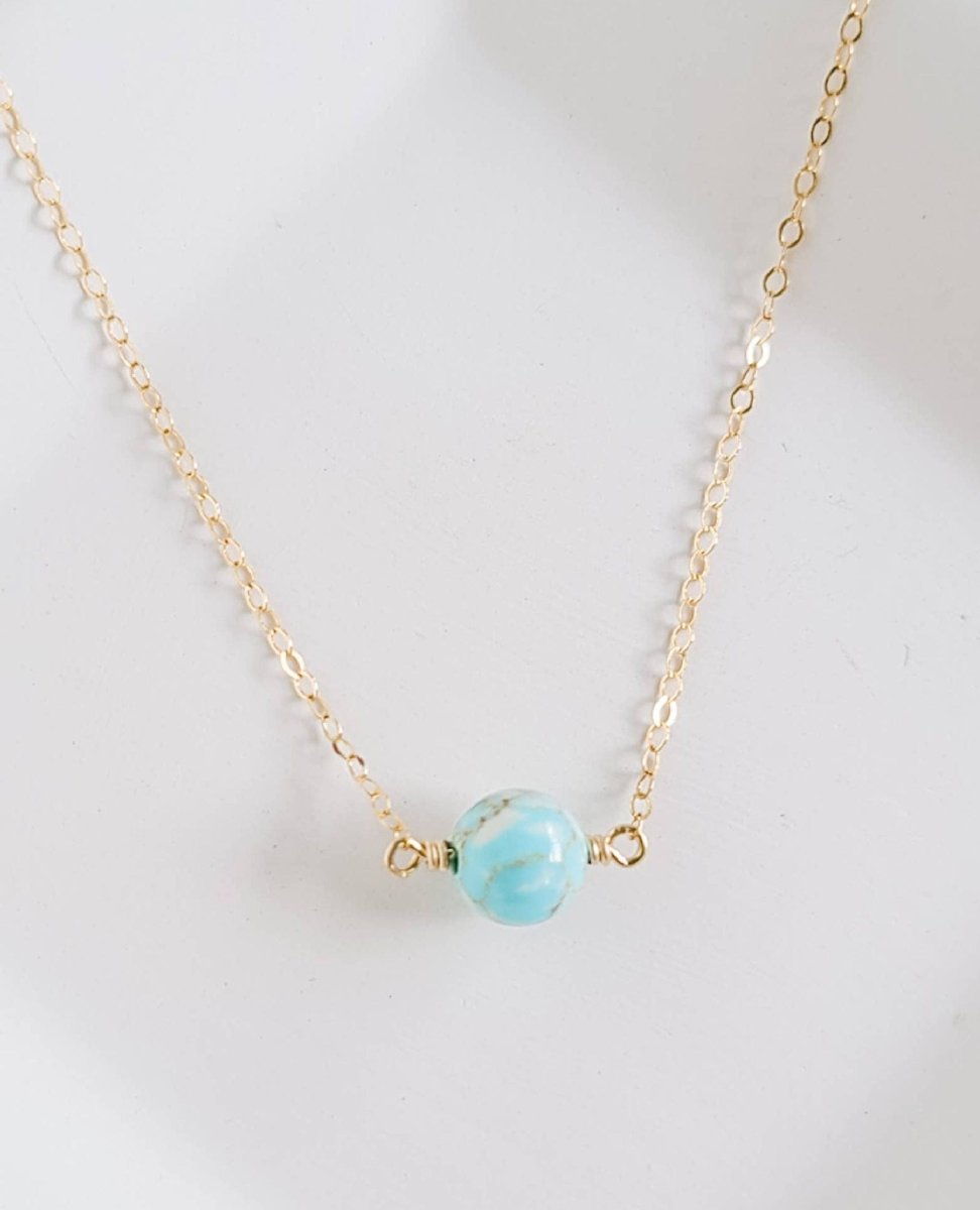 Simple Gold Bead Necklace Icy Turquoise - miamidrugpossession