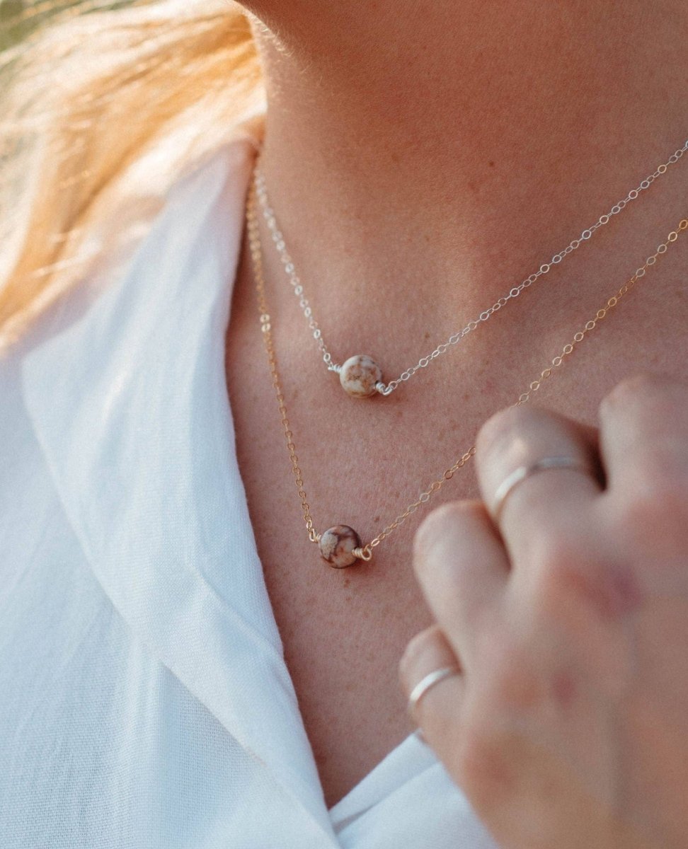 Simple Gold Bead Necklace Imperial Jasper - clearpathherbicide