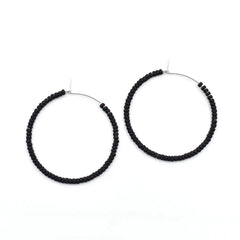 Simple Solid Seed Bead Hoops Black 1.5 - PINK ARROWS