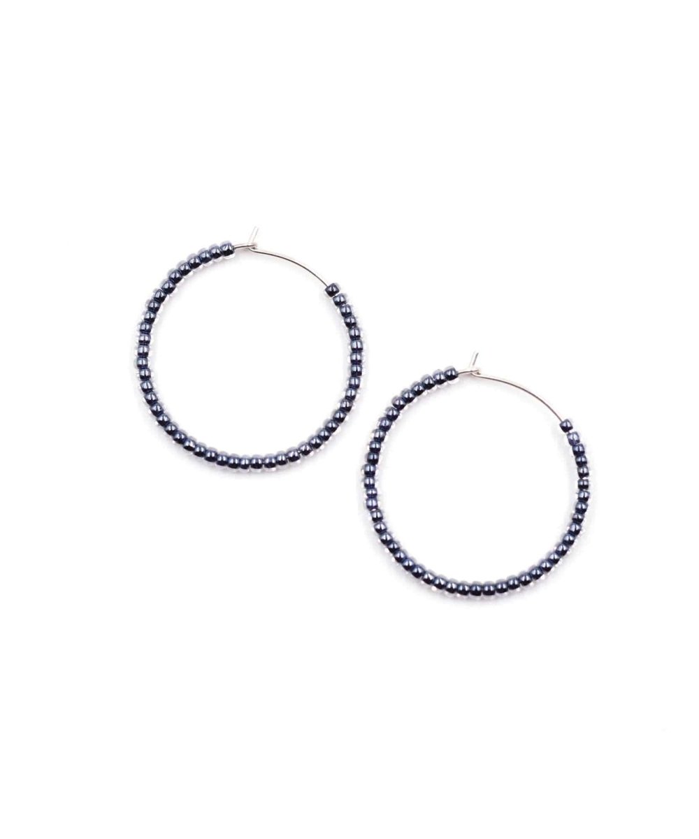 Simple Solid Seed Bead Hoops Midnight Blue Sterling - miamidrugpossession