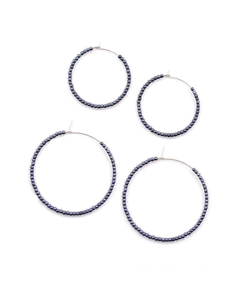 Simple Solid Seed Bead Hoops Midnight Blue Sterling - clearpathherbicide