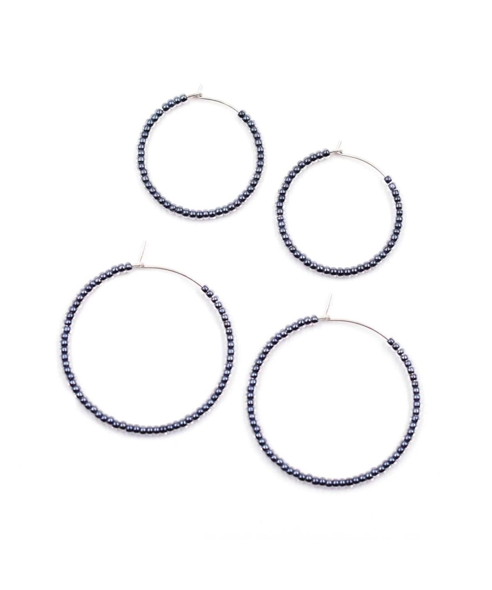 Simple Solid Seed Bead Hoops Midnight Blue Sterling - miamidrugpossession