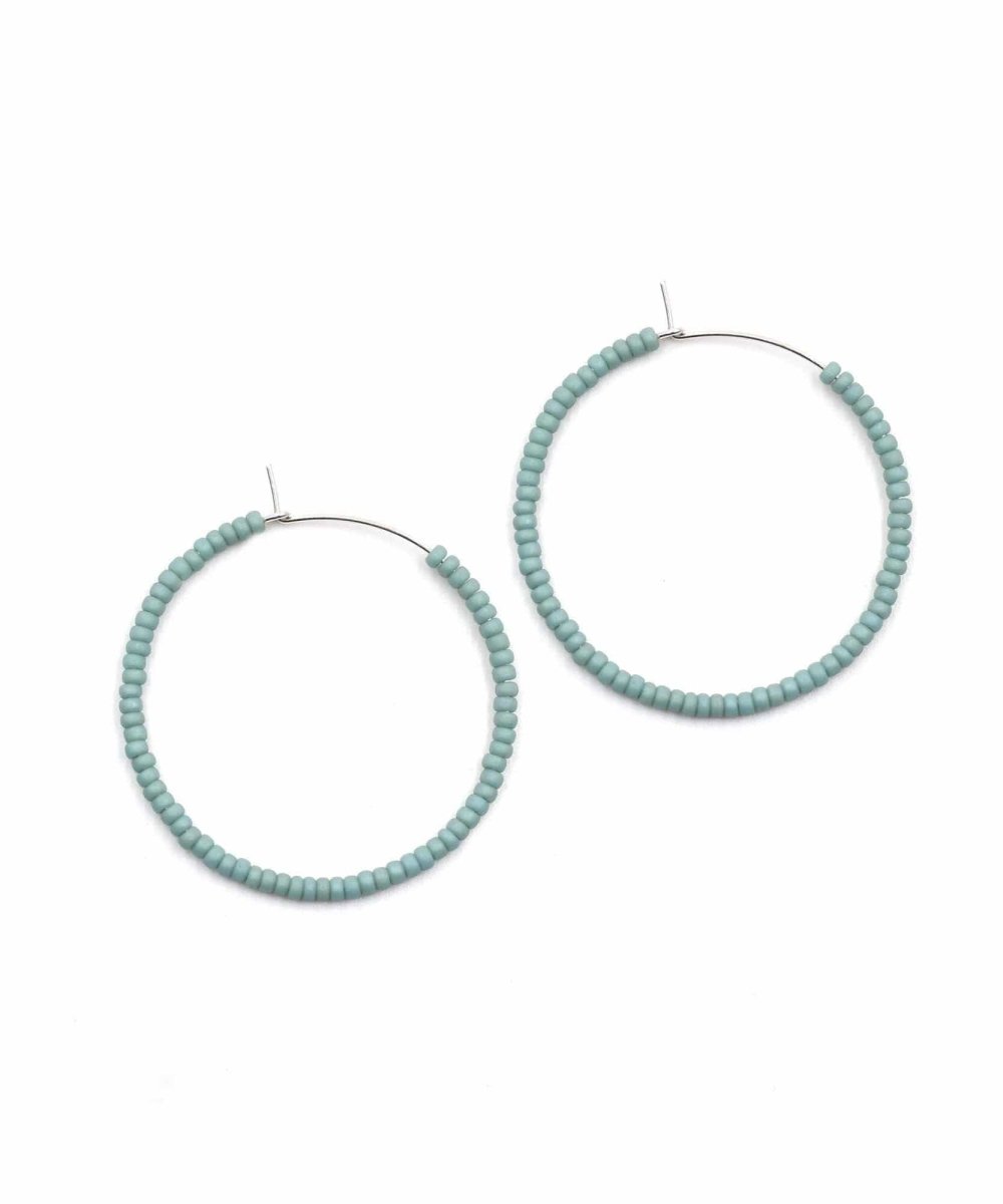 Simple Solid Seed Bead Hoops Turquoise Sterling - miamidrugpossession