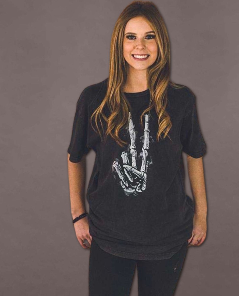 Skeleton Peace Sign Vintage Black Unisex Tee - miamidrugpossession