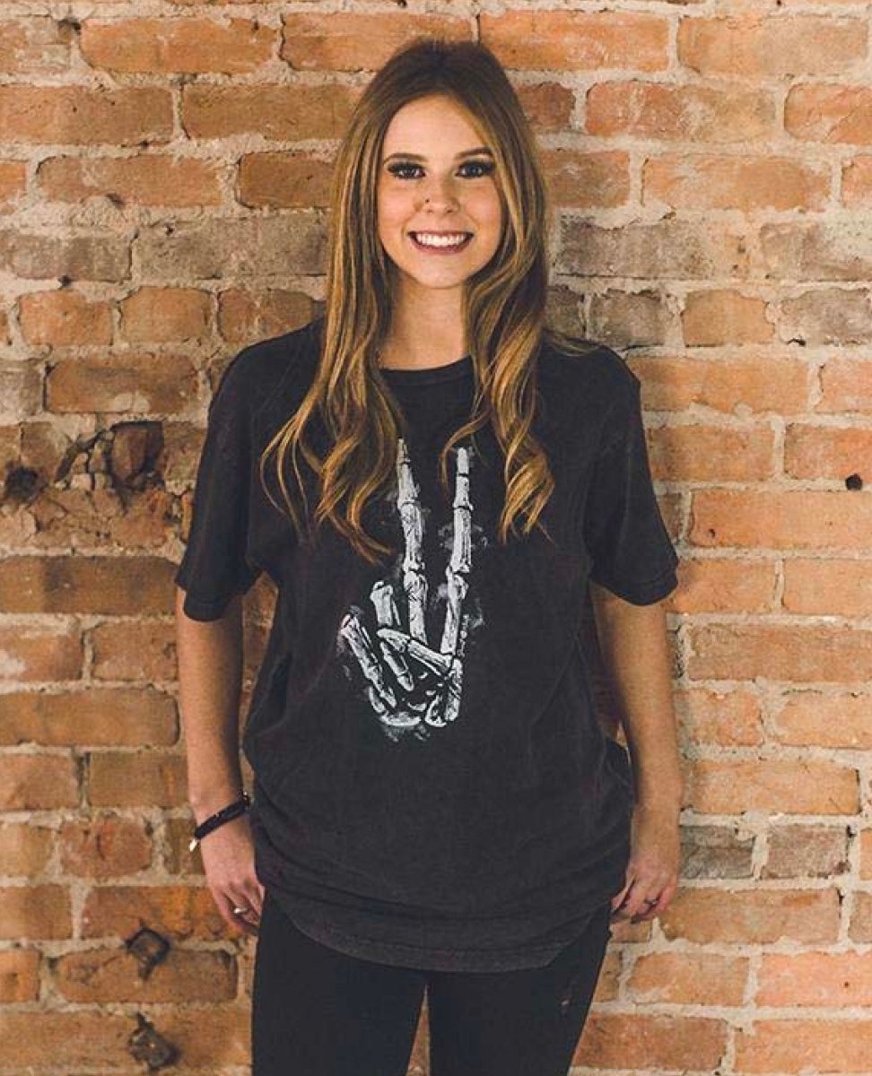 Skeleton Peace Sign Vintage Black Unisex Tee - miamidrugpossession